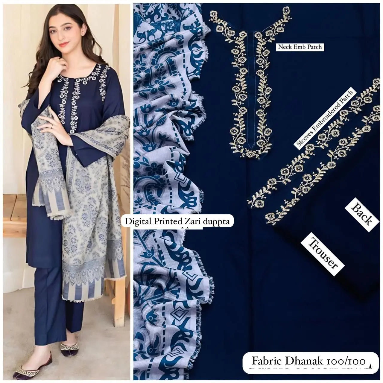 Winter Collections 2024 DHANAK 3Pcs suit EasyShop