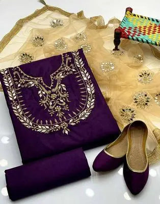 Women's Unstitched Katan Silk Hand Work Suit EasyShop Mini Mart