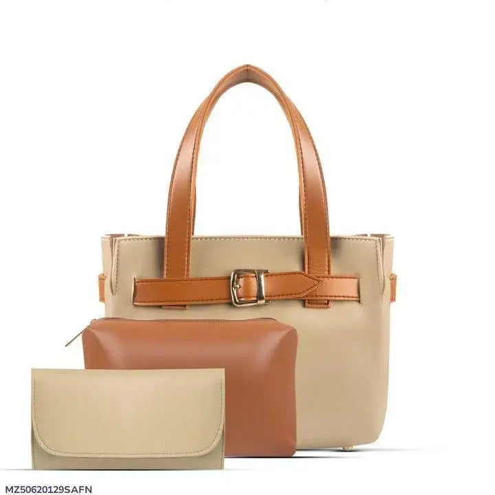 Women's PU Leather Plain Hand Bag Set EasyShop Mini Mart