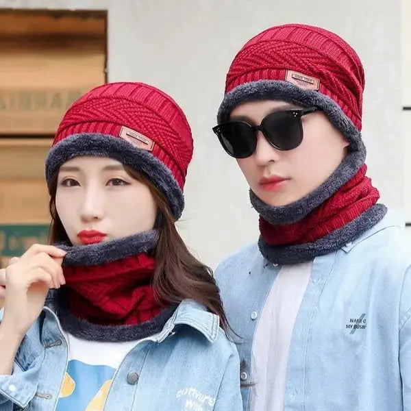 Woolen Winter Beanie Head Cap With Neck Couple Pack Of 2 Combo EasyShop Mini Mart