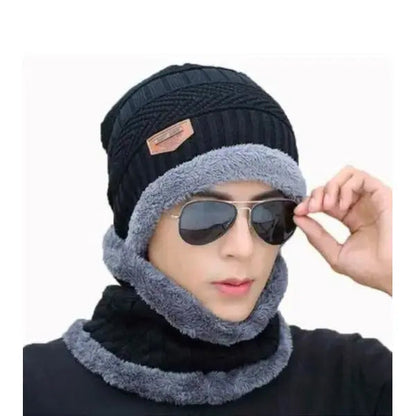 Woolen Winter Beanie Head Cap With Neck Couple Pack Of 2 Combo EasyShop Mini Mart