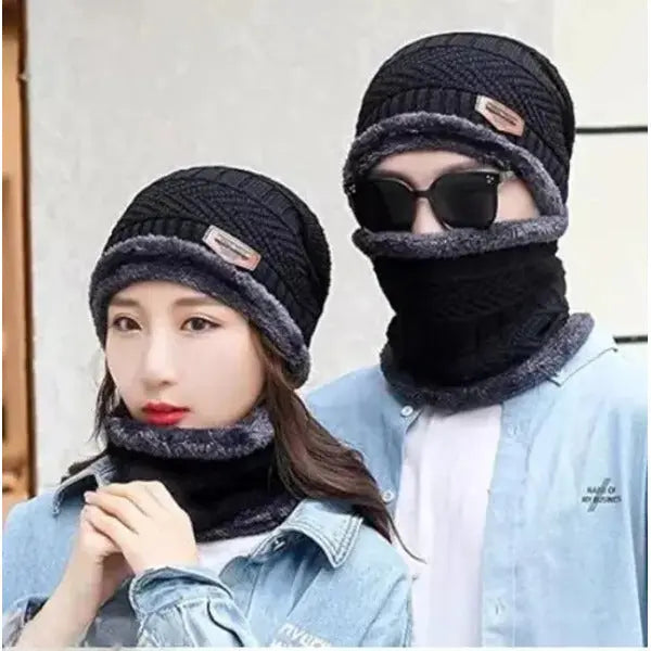 Woolen Winter Beanie Head Cap With Neck Couple Pack Of 2 Combo EasyShop Mini Mart