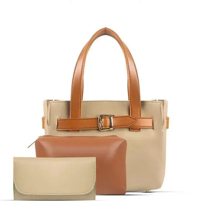 Women's PU Leather Plain Hand Bag Set EasyShop Mini Mart