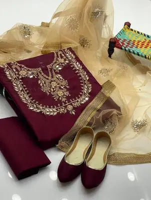 Women's Unstitched Katan Silk Hand Work Suit EasyShop Mini Mart