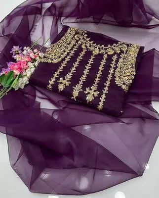 Women's Unstitched Katan Silk Hand Work Suit EasyShop Mini Mart