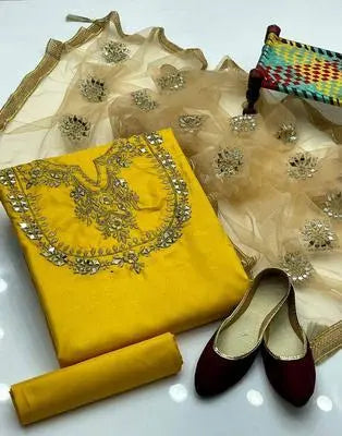 Women's Unstitched Katan Silk Hand Work Suit EasyShop Mini Mart