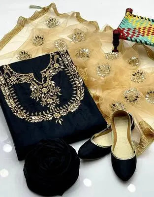 Women's Unstitched Katan Silk Hand Work Suit EasyShop Mini Mart