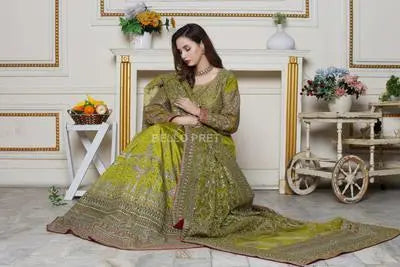 Bridal Raw Silk Front Back Fully Embroidered Cup Sequence EasyShop Mini Mart