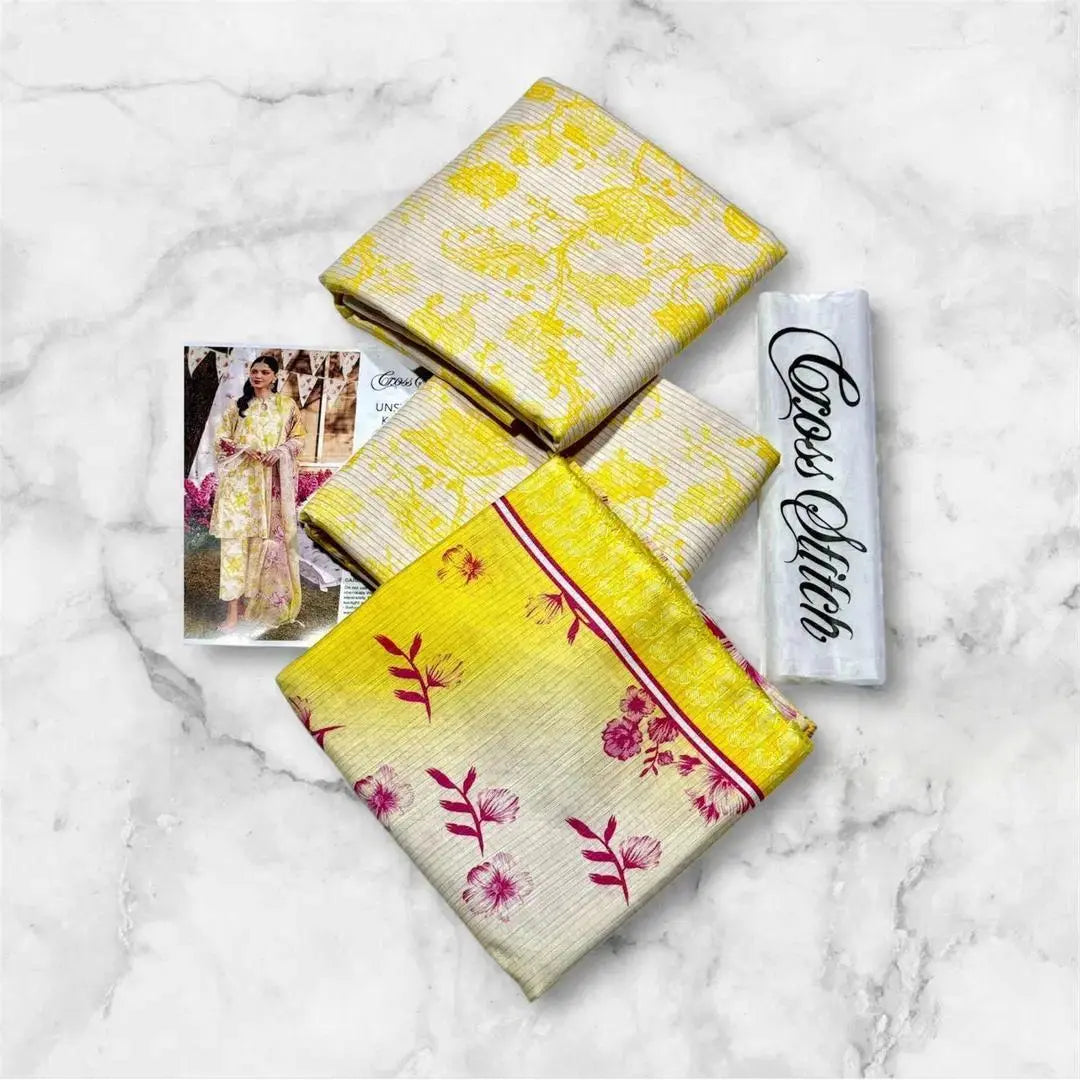 Stylish Yellow Digital Print Khaddar Suit – 3 Pcs EasyShop